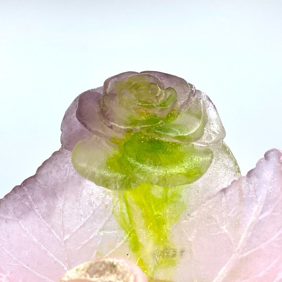 DAUM Pate de Verre Rose Vide Poche Small Ornamental Bowl French Art Glass MC1514 - Picture 7 of 10